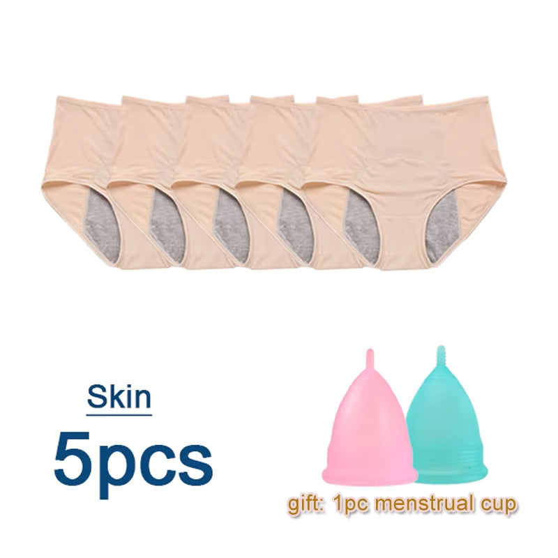 5Pcs/Set Leak Proof Menstrual Panties Women Period Underwear Sexy Pants Physiological Underwear plus Size Waterproof Briefs&Gift