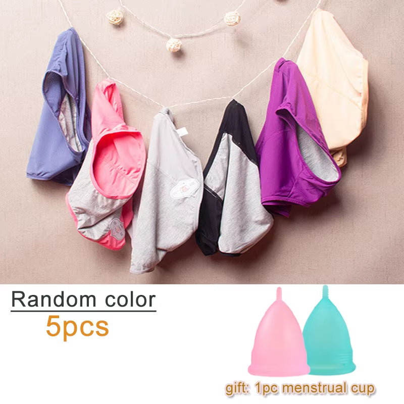 5Pcs/Set Leak Proof Menstrual Panties Women Period Underwear Sexy Pants Physiological Underwear plus Size Waterproof Briefs&Gift