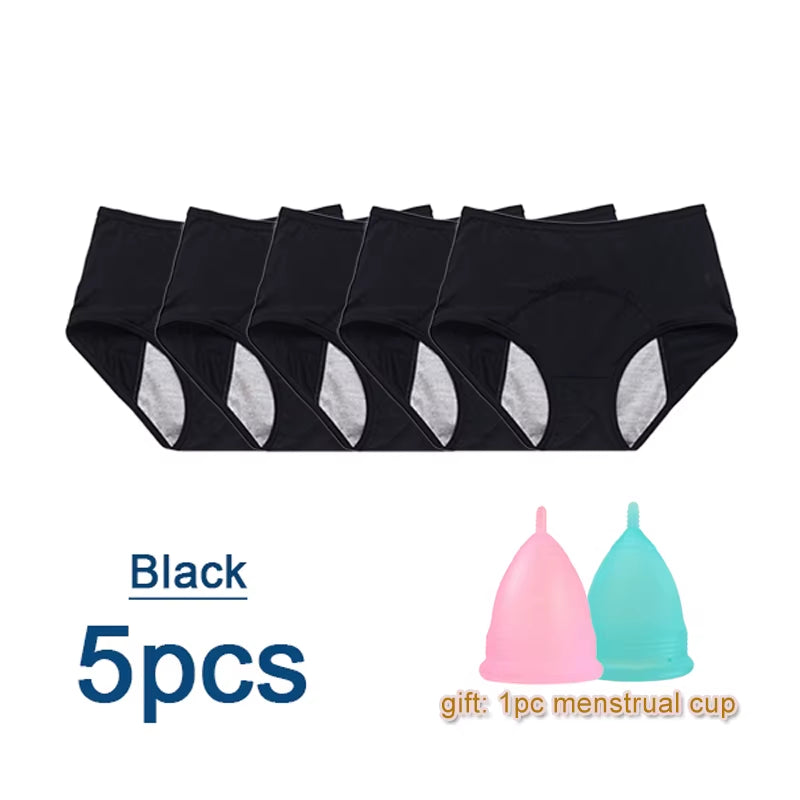 5Pcs/Set Leak Proof Menstrual Panties Women Period Underwear Sexy Pants Physiological Underwear plus Size Waterproof Briefs&Gift