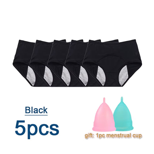 5Pcs/Set Leak Proof Menstrual Panties Women Period Underwear Sexy Pants Physiological Underwear plus Size Waterproof Briefs&Gift