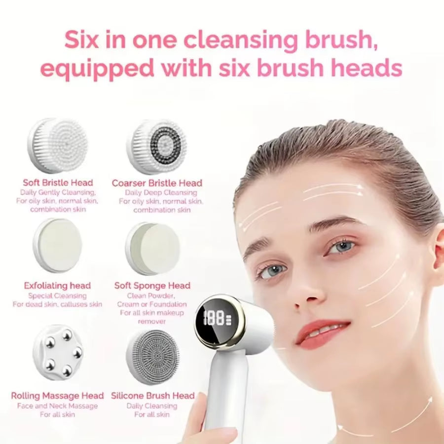 6 in 1 Ultrasonic Electric Face Cleansingbrush Compress Therapy Facialexfoliating Pore Cleaner Blackheadremoval