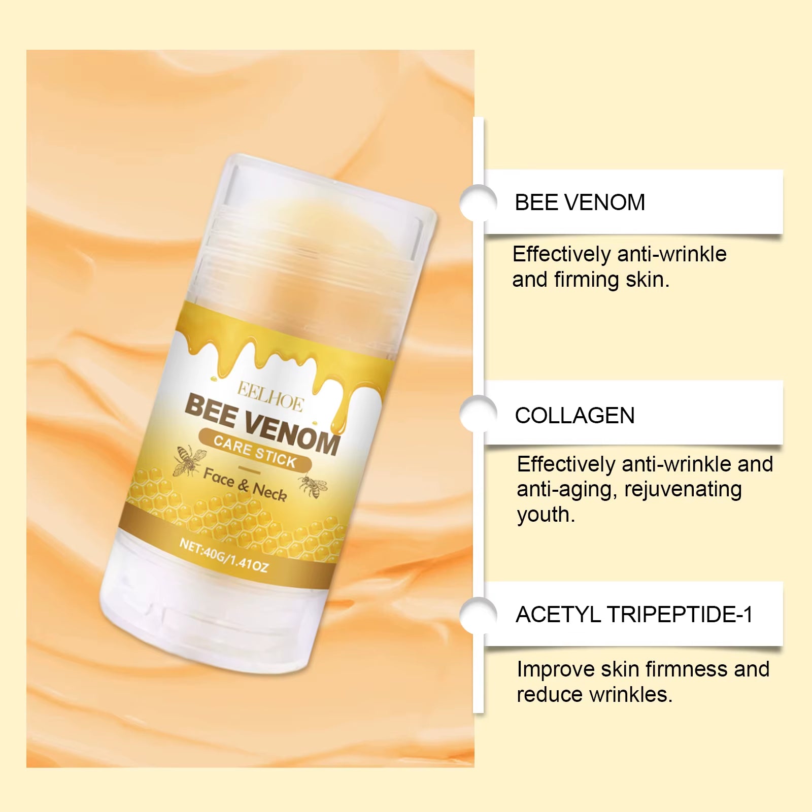 Bee-Venom Neck Care Stick Contains Collagen Lift & Tighten Skin Lighten Neck Lines Double Chin Moisturizing Beauty Neck Cream
